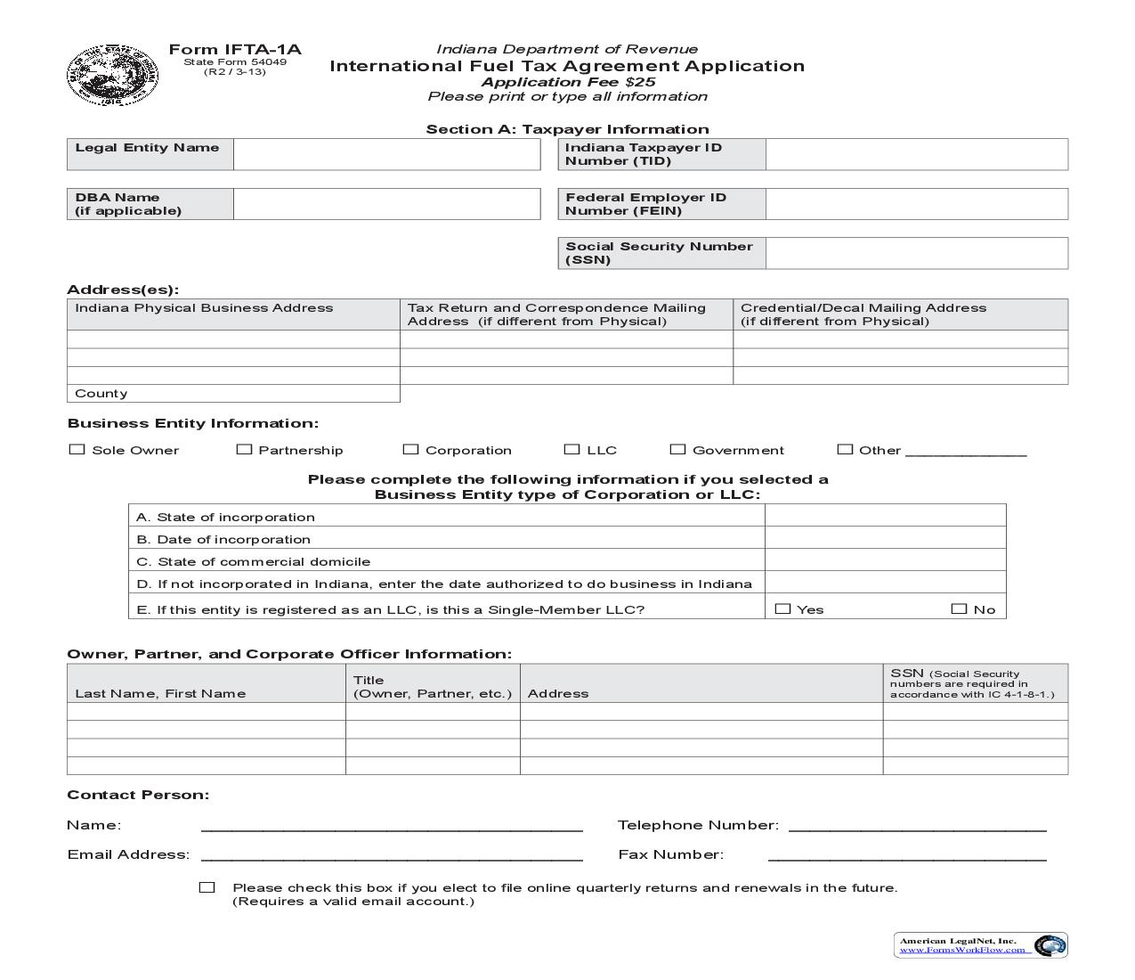 International Fuel Tax Agreement Application {IFTA-1A} |  | Indiana