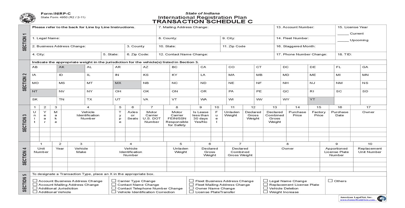International Registration Plan Transaction (Schedule C} {INIRP-C} |  | Indiana