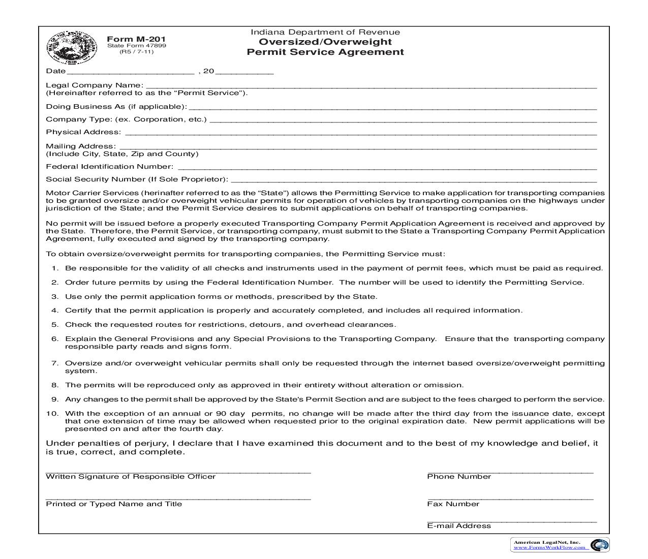 Oversized Overweight Permit Service Procedures {M-201} |  | Indiana