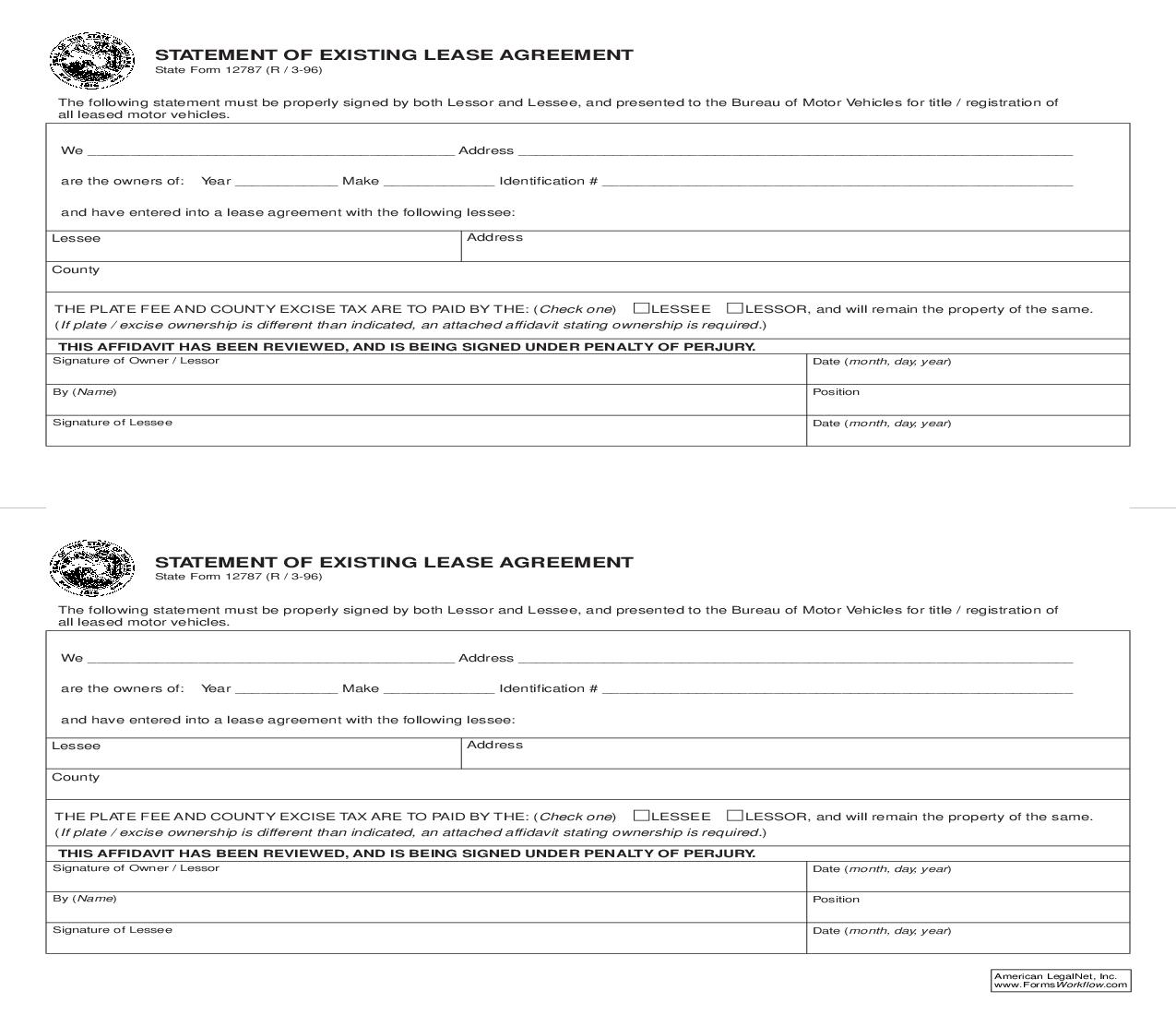 Statement Of Existing Lease Agreement |  | Indiana