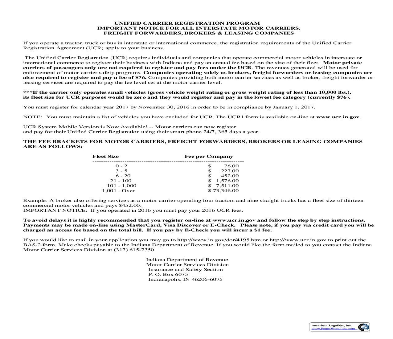 Unified Carrier Registration {BAS-2} |  | Indiana