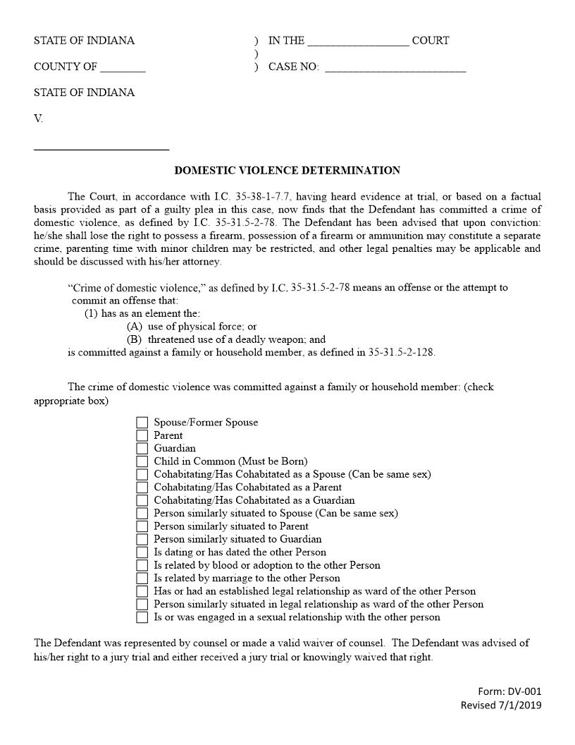 Domestic Violence Determination {DV-001} | Pdf Fpdf Doc Docx | Indiana