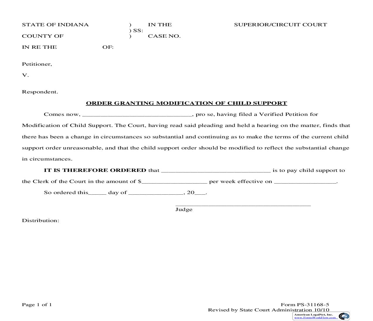 Order Granting Modification Of Child Support |  | Indiana