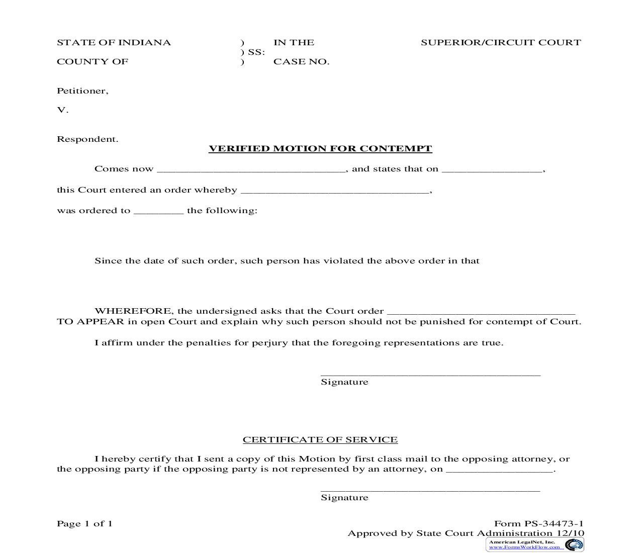 Verified Motion For Contempt |  | Indiana