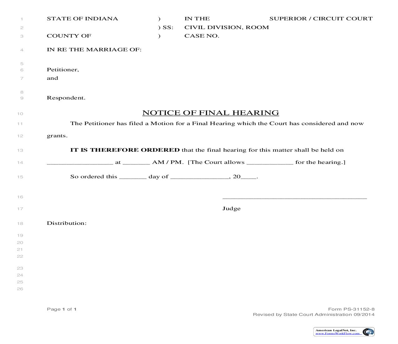 Notice Of Final Hearing | Pdf Fpdf Doc Docx | Indiana