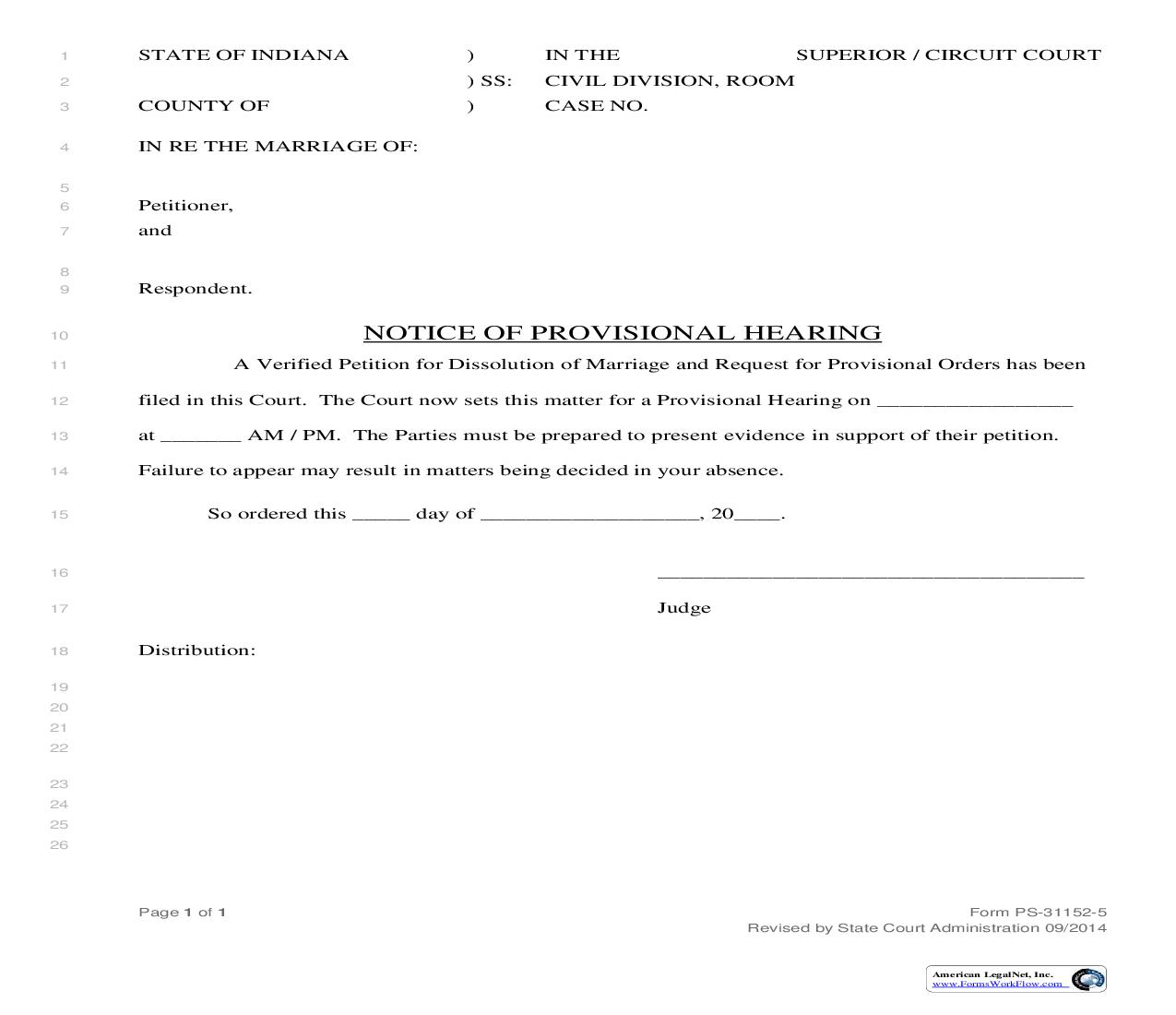 Notice Of Provisional Hearing | Pdf Fpdf Doc Docx | Indiana