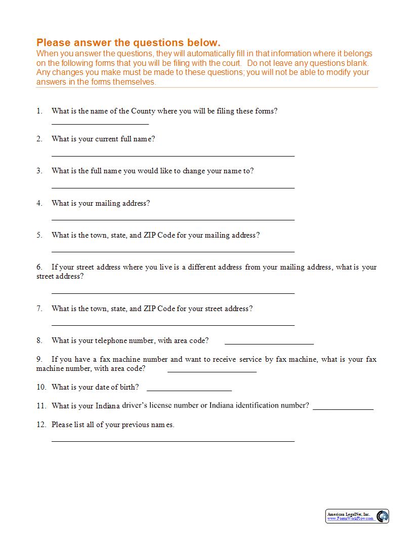 Name Change Packet |  | Indiana