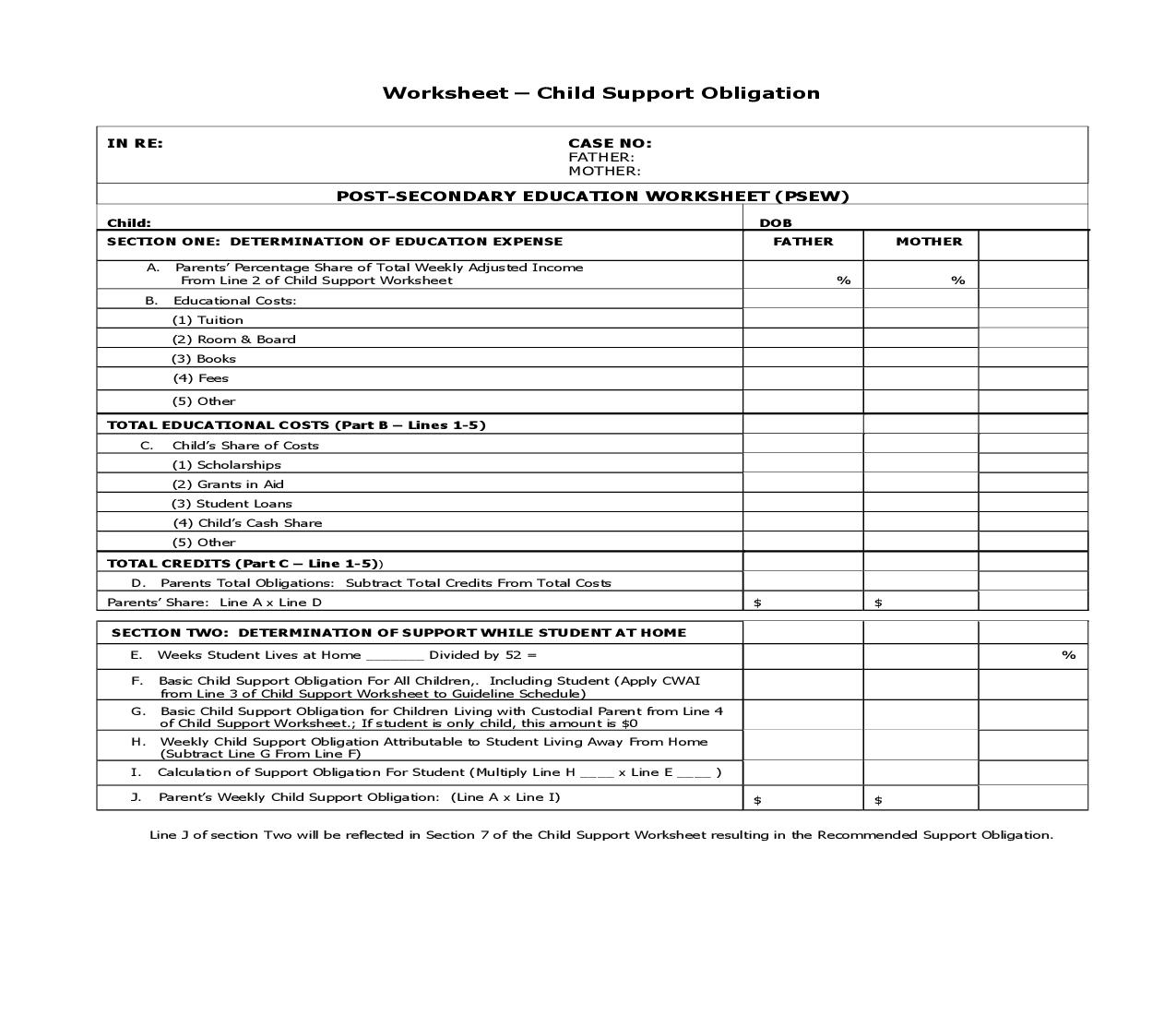 Post Secondary Education Worksheet |  | Indiana