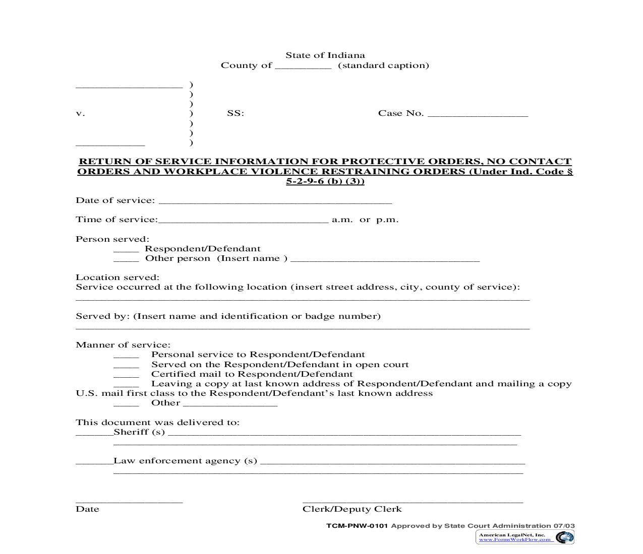 Return Of Service Information {PNW-0101} | Pdf Fpdf Doc Docx | Indiana
