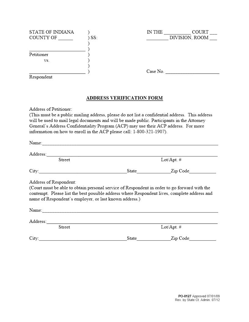 Address Verification Form {PO-0127} | Pdf Fpdf Docx | Indiana