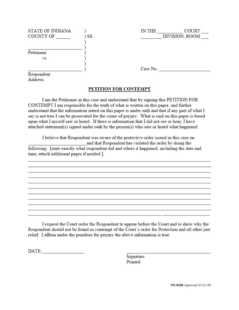 Petition For Contempt {PO-0126} | Pdf Fpdf Docx | Indiana