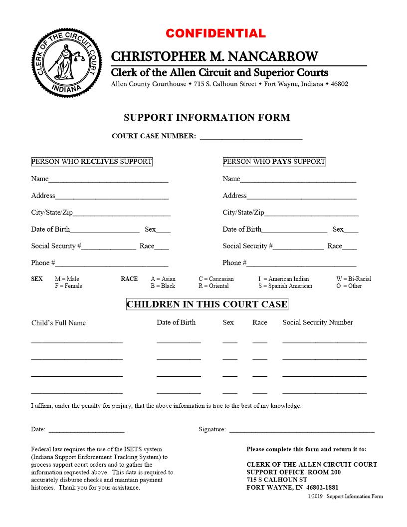 Support Information Form | Pdf Fpdf Docx | Indiana