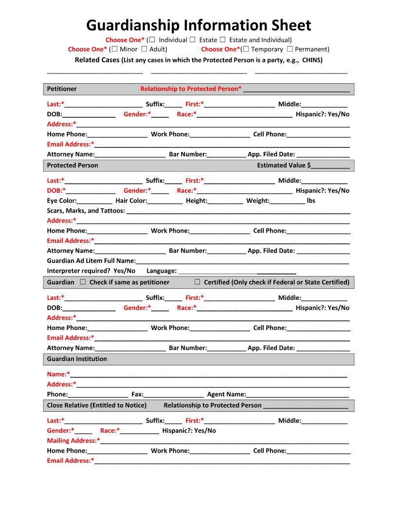 Guardianship Information Sheet | Pdf Fpdf Docx | Indiana