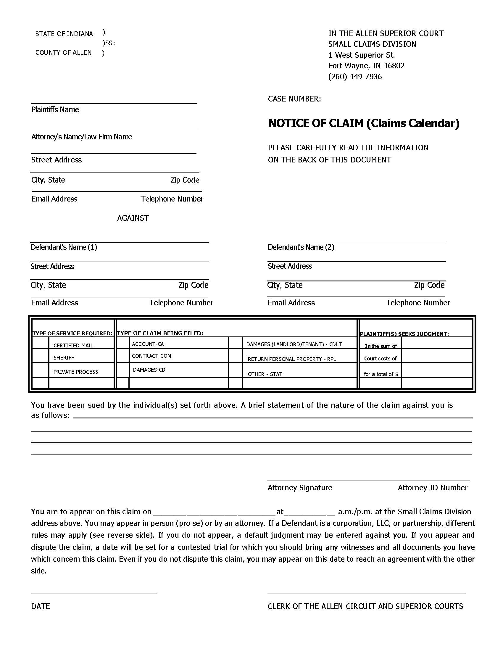 Notice Of Claim | Pdf Fpdf Docx | Indiana