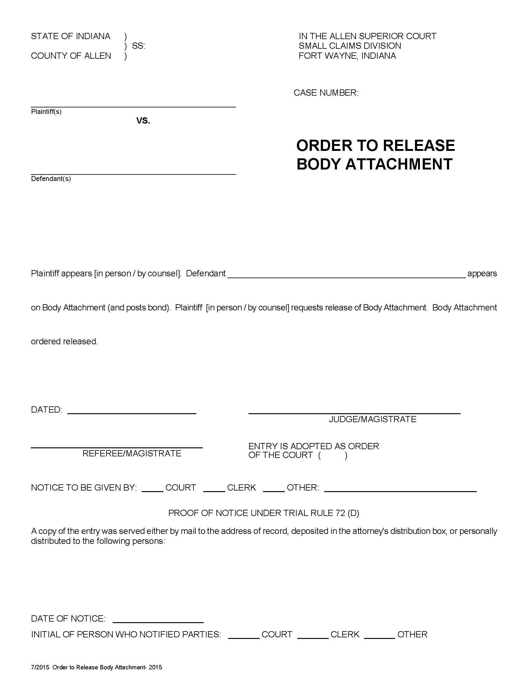 Order To Release Body Attachment | Pdf Fpdf Docx | Indiana