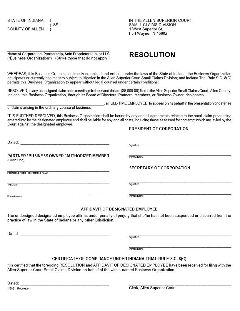 Resolution | Pdf Fpdf Docx | Indiana