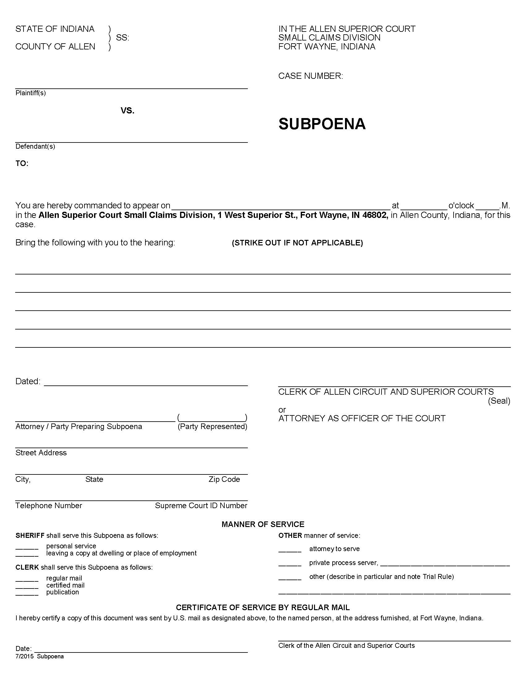 Subpoena | Pdf Fpdf Doc Docx | Indiana