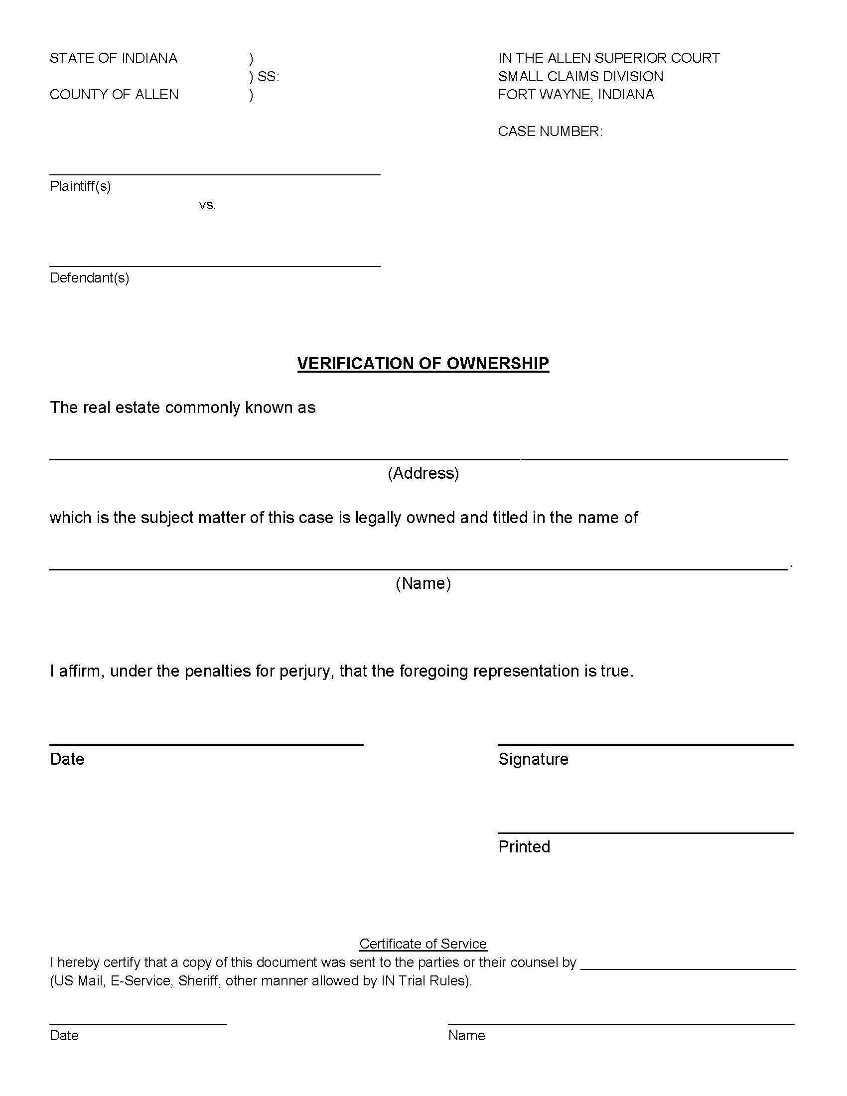 Verification Of Ownership | Pdf Fpdf Docx | Indiana