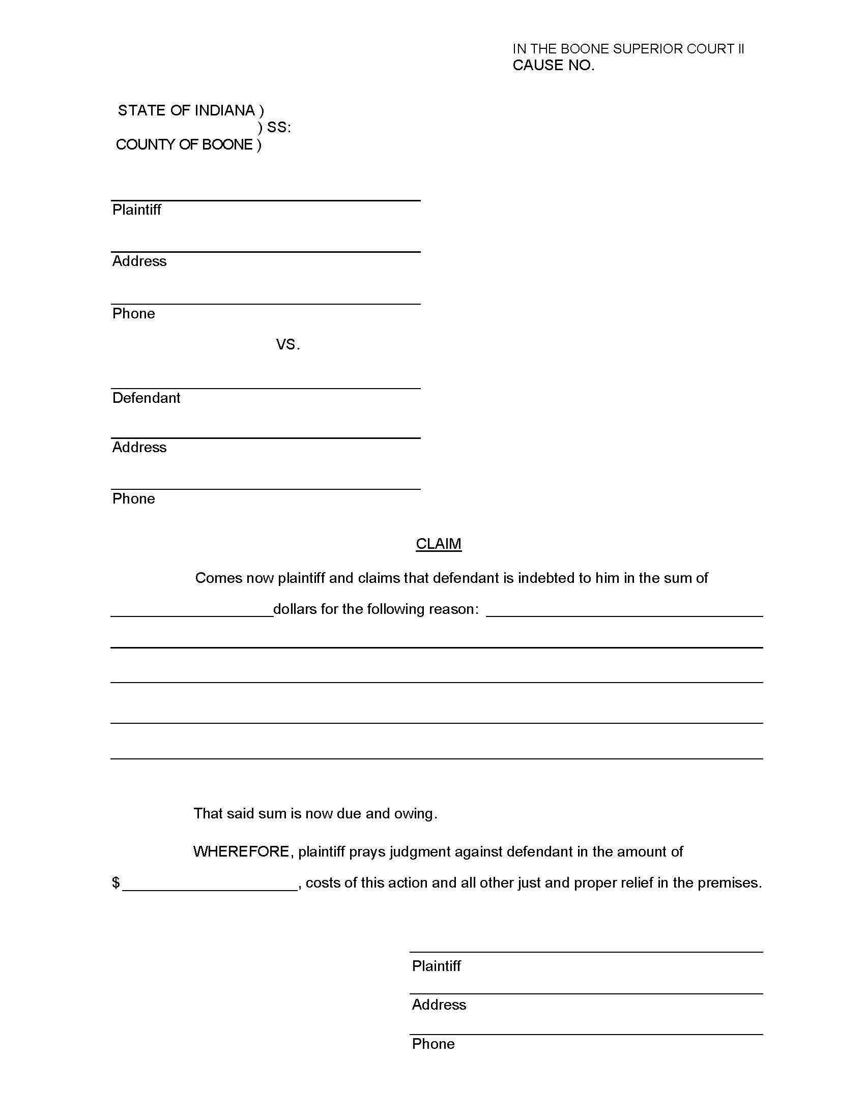 Claim (SC) | Pdf Fpdf Docx | Indiana