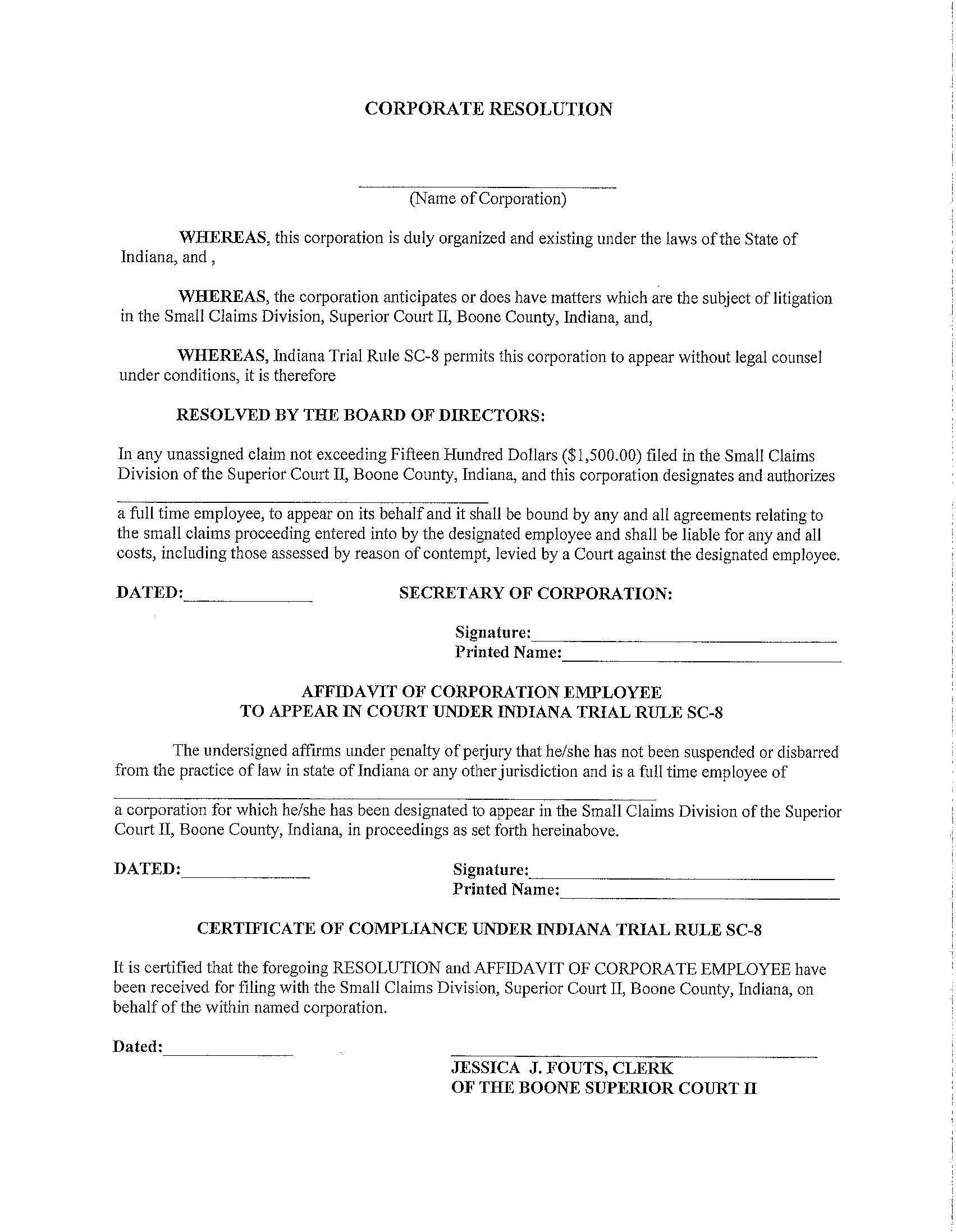 Corporate Resolution | Pdf Fpdf Docx | Indiana