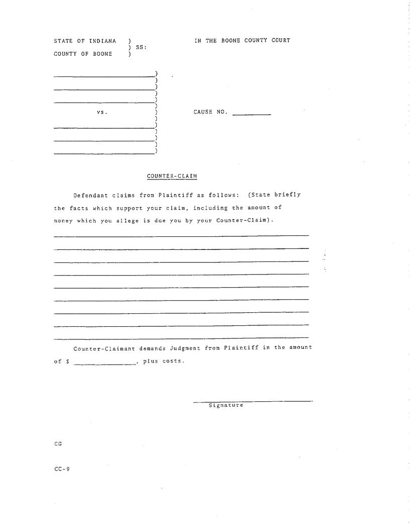 Counter-Claim (SC) | Pdf Fpdf Docx | Indiana