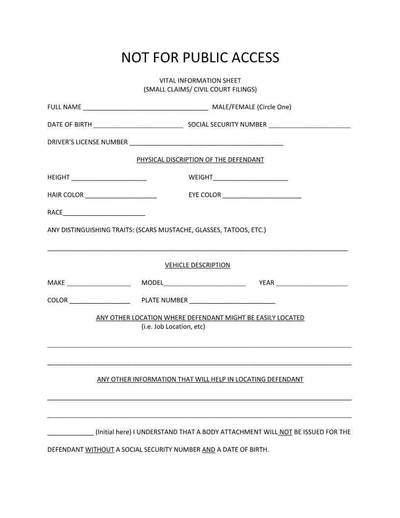 Vital Information Sheet | Pdf Fpdf Docx | Indiana