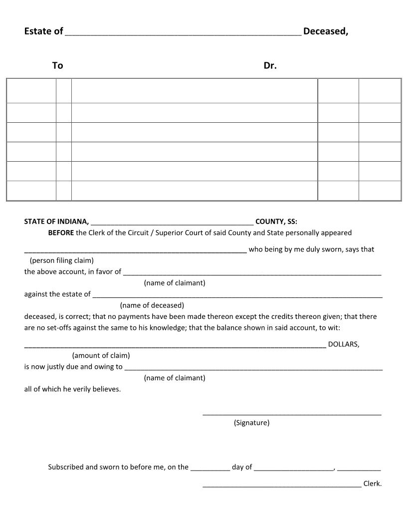 Estate Claim | Pdf Fpdf Docx | Indiana