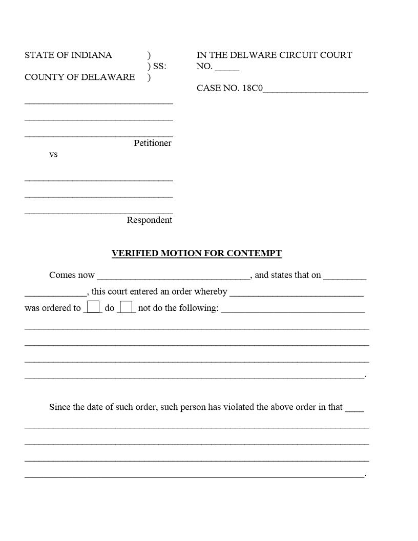 Verified Motion For Contempt | Pdf Fpdf Docx | Indiana