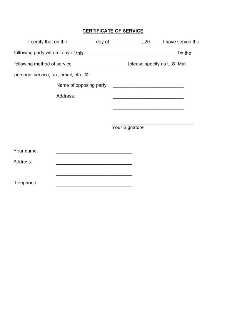Certificate Of Service | Pdf Fpdf Docx | Indiana