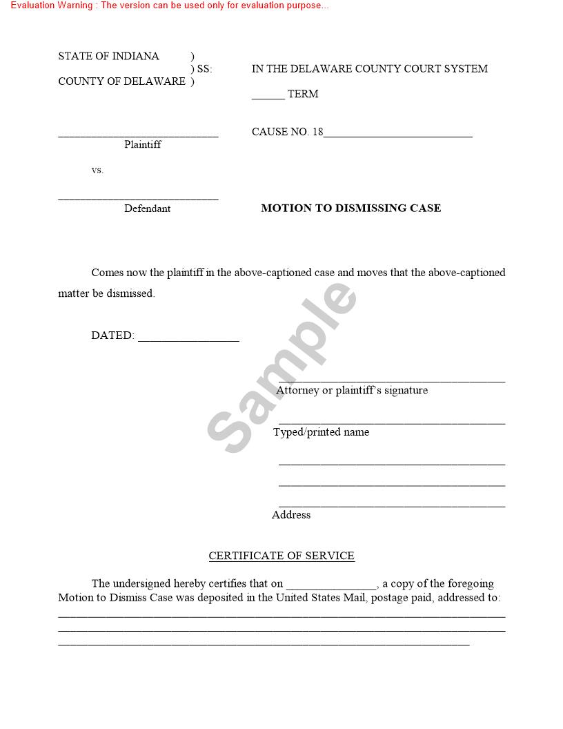 Motion To Dismiss Case | Pdf Fpdf Doc Docx | Indiana