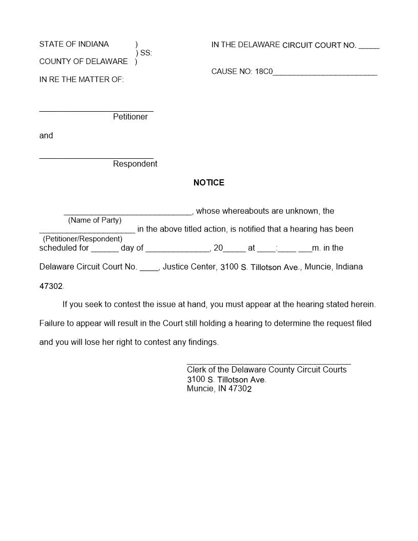 Notice And Praecipe For Service By Publication | Pdf Fpdf Docx | Indiana