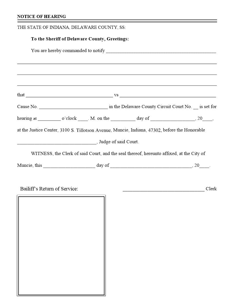 Notice Of Hearing | Pdf Fpdf Doc Docx | Indiana