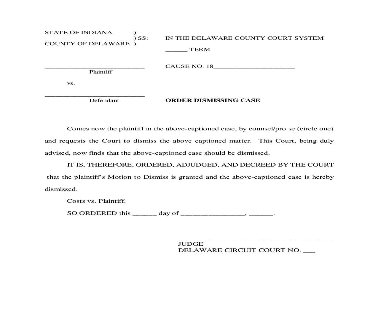 Order Dismissing Case | Pdf Fpdf Doc Docx | Indiana