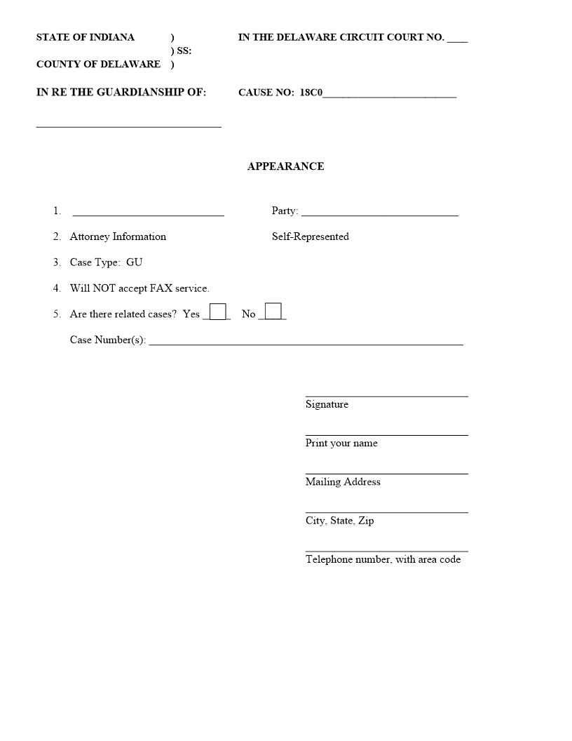 Appearance (Guardianship) | Pdf Fpdf Docx | Indiana
