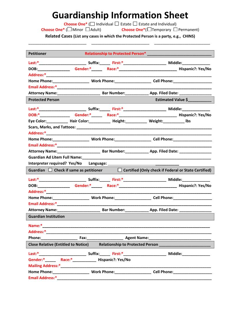 Guardianship Information Sheet | Pdf Fpdf Docx | Indiana
