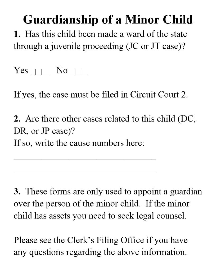 Guardianship Of A Minor Child Checklist | Pdf Fpdf Docx | Indiana