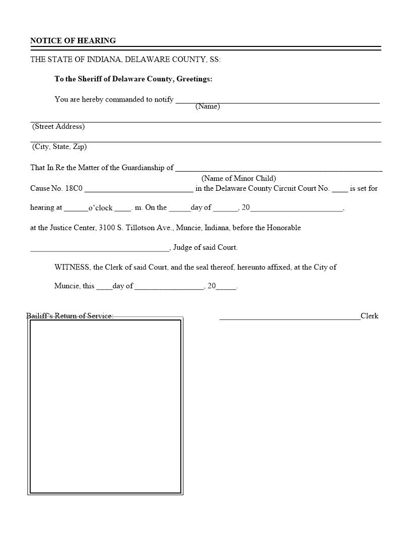 Notice Of Hearing (Guardian Of Minor) | Pdf Fpdf Docx | Indiana