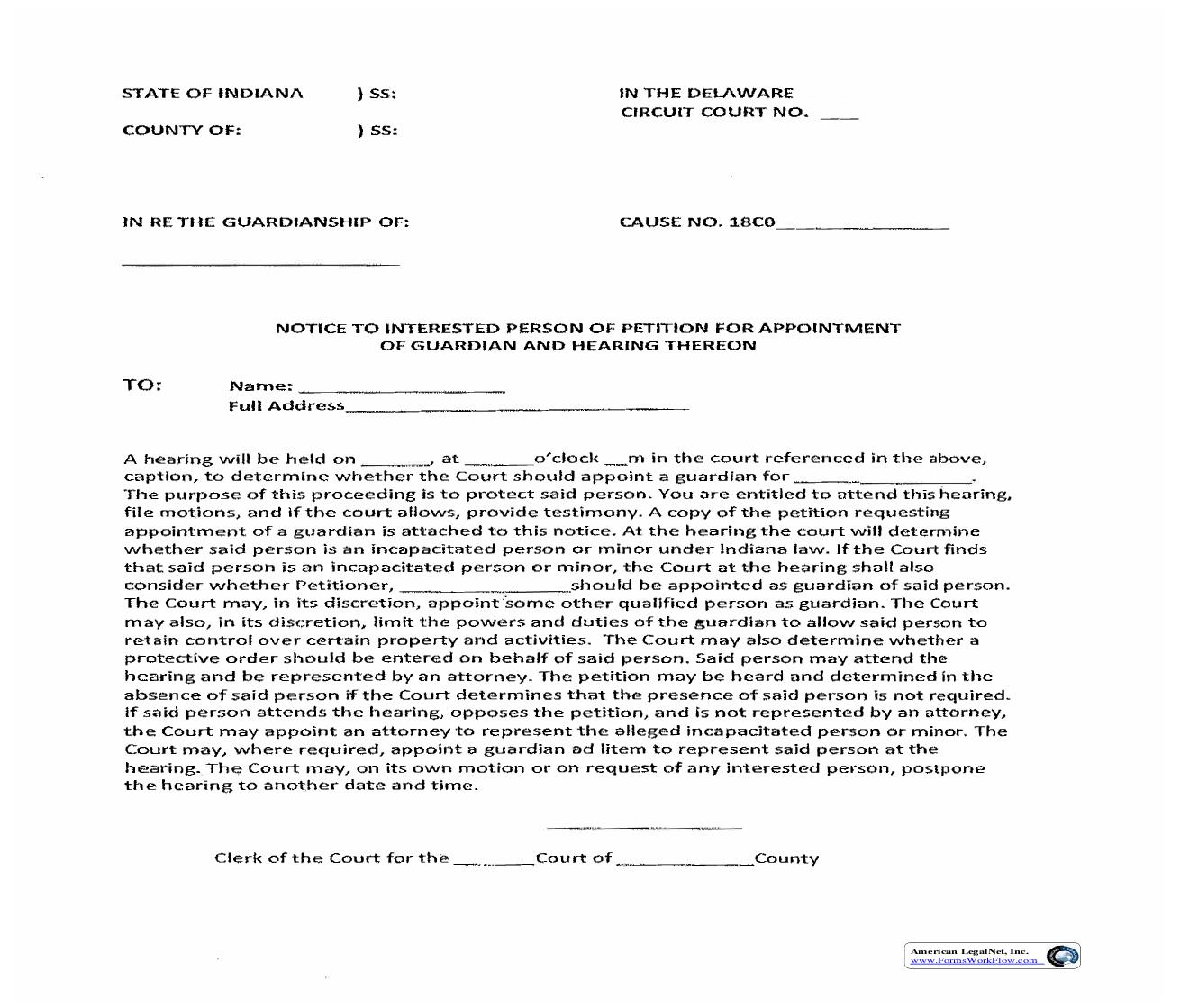 Notice To Interested Persons - Notice Of Hearing | Pdf Fpdf Doc Docx | Indiana