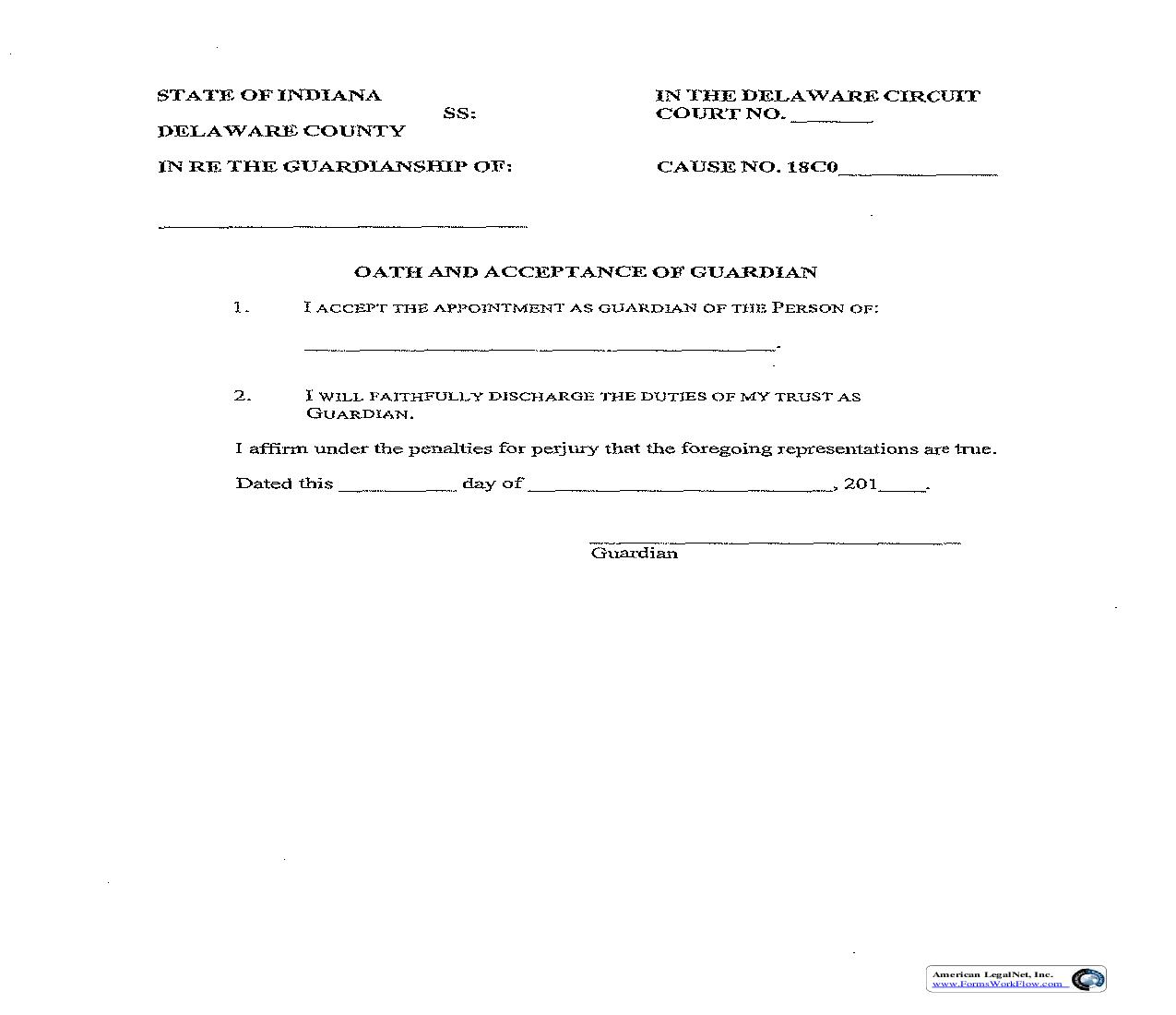 Oath And Acceptance Of Guardian | Pdf Fpdf Docx | Indiana