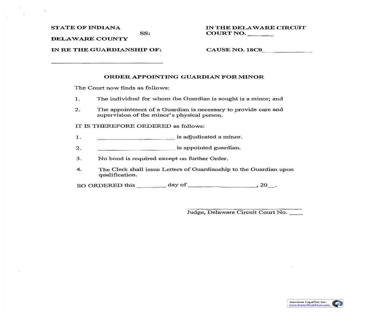 Order Appointing Guardian For Minor | Pdf Fpdf Doc Docx | Indiana