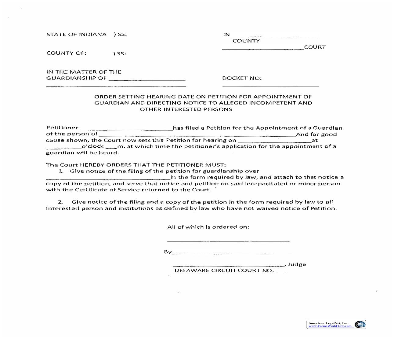 Order Setting Hearing On Appointment - Notice To Interested Persons | Pdf Fpdf Doc Docx | Indiana