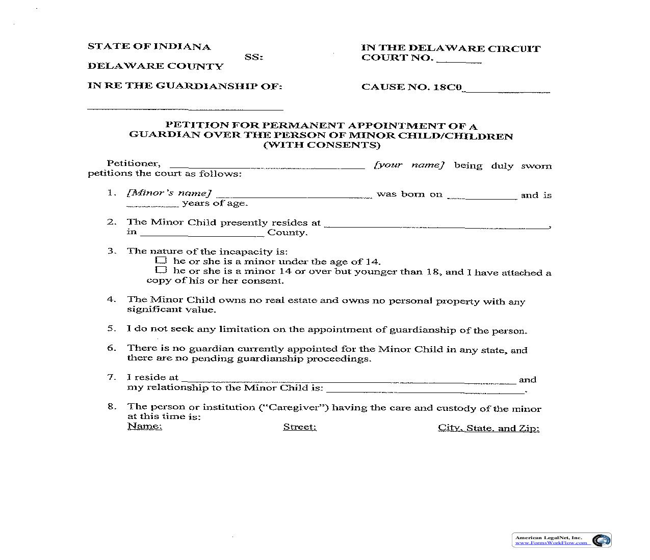 Petition For Appointment Of Permanent Guardian Of Minor (With Consents) | Pdf Fpdf Doc Docx | Indiana