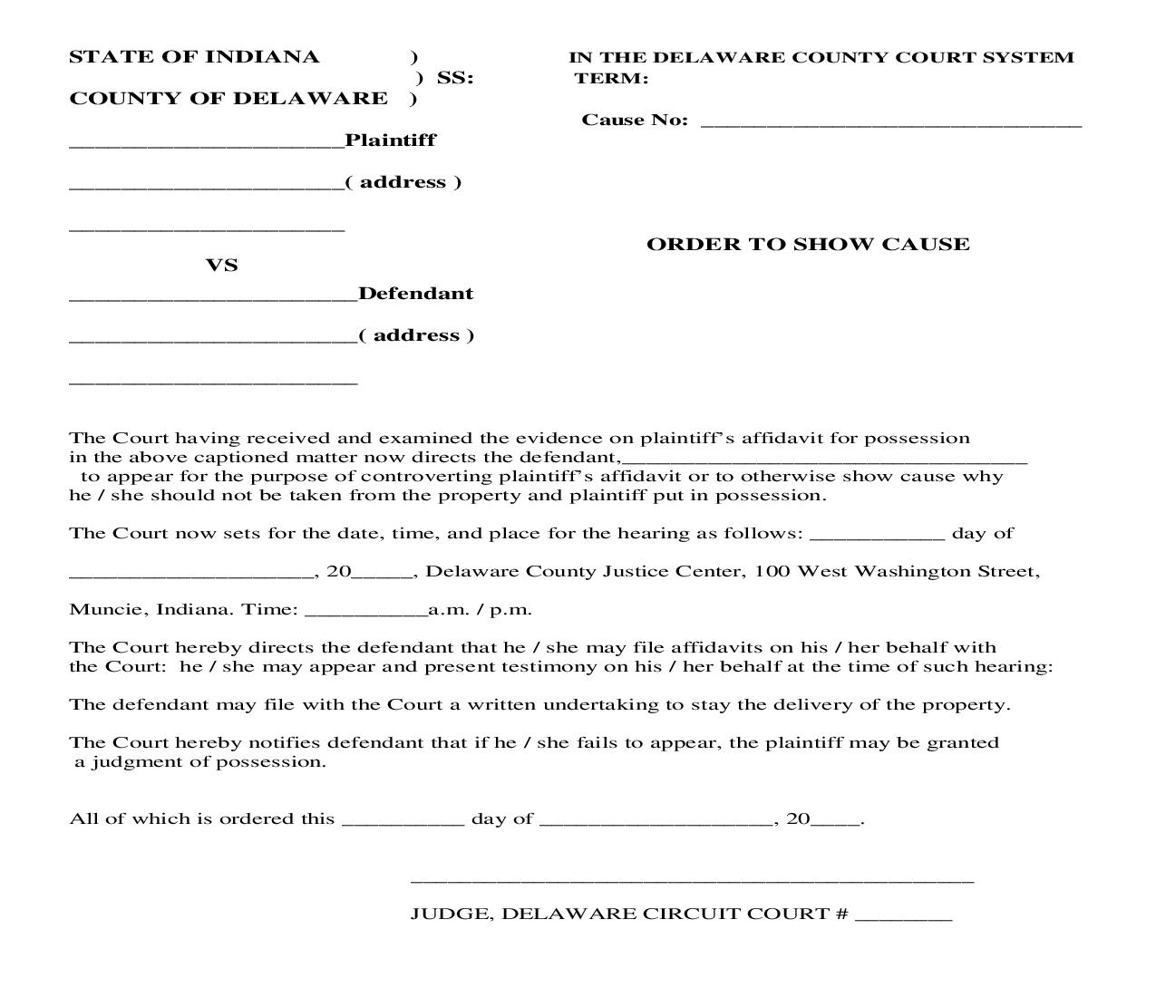 Order To Show Cause | Pdf Fpdf Doc Docx | Indiana