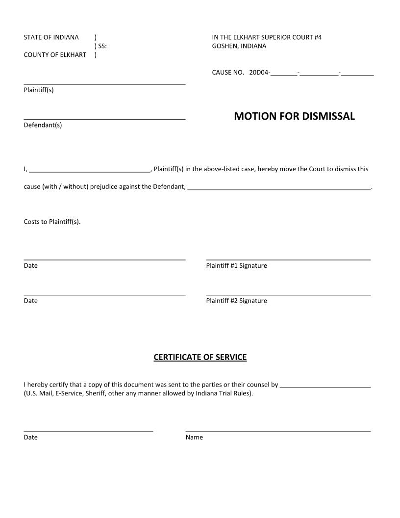 Motion For Dismissal (Superior Court 4) | Pdf Fpdf Docx | Indiana