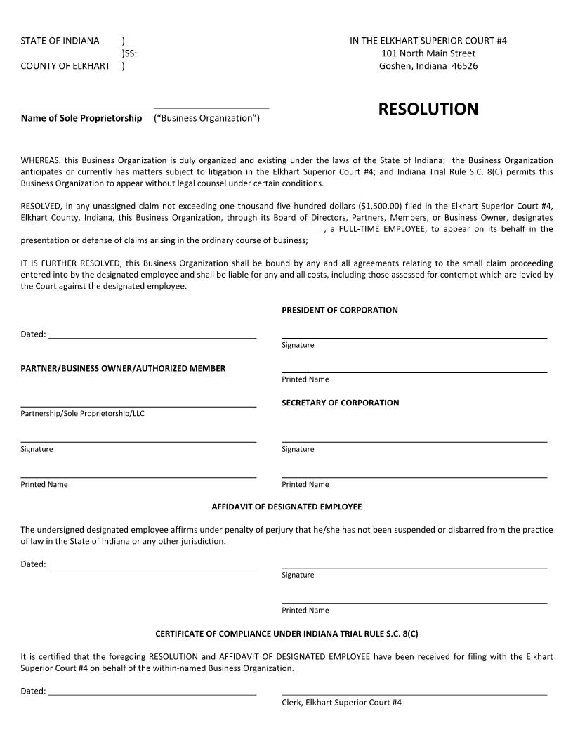 Resolution (Superior Court 4) | Pdf Fpdf Docx | Indiana