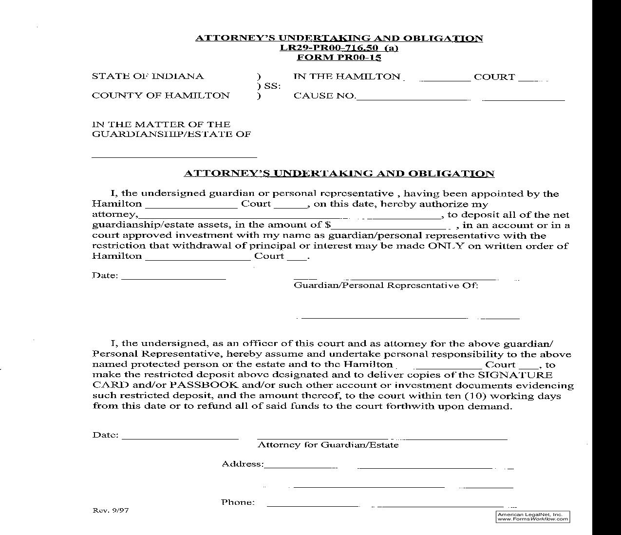 Attorneys Undertaking And Obligation {PR15} | Pdf Fpdf Doc Docx | Indiana