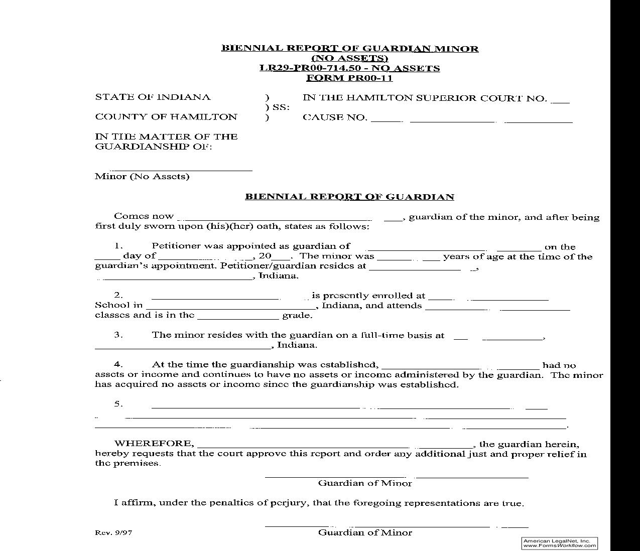 Biennial Report Of Guardian Minor No Assets {PR11} | Pdf Fpdf Doc Docx | Indiana