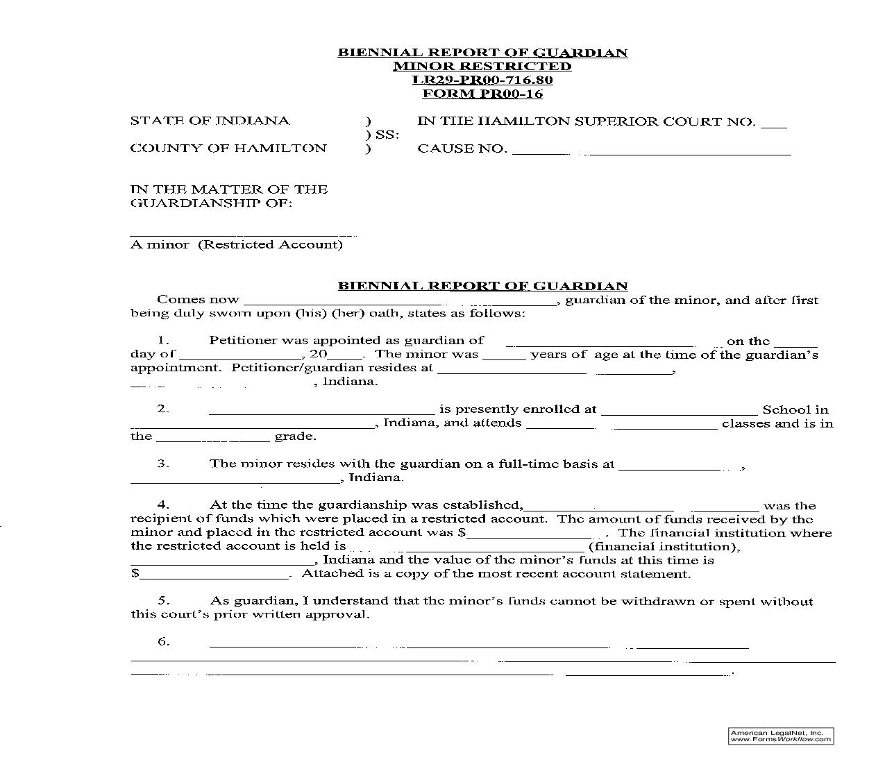 Biennial Report Of Guardian Minor Restricted {PR16} | Pdf Fpdf Doc Docx | Indiana
