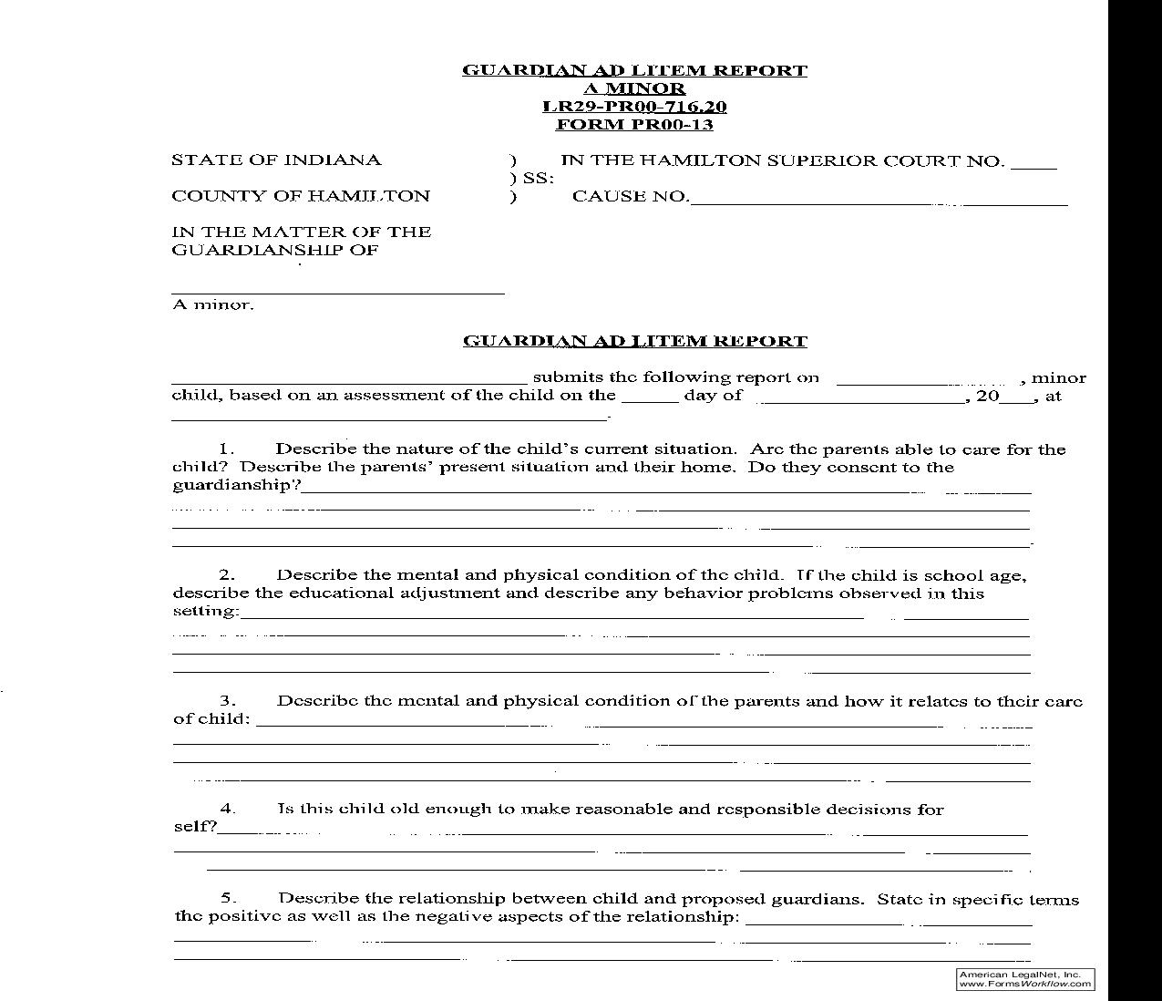 Guardian Ad Litem Report A Minor {PR13} | Pdf Fpdf Doc Docx | Indiana