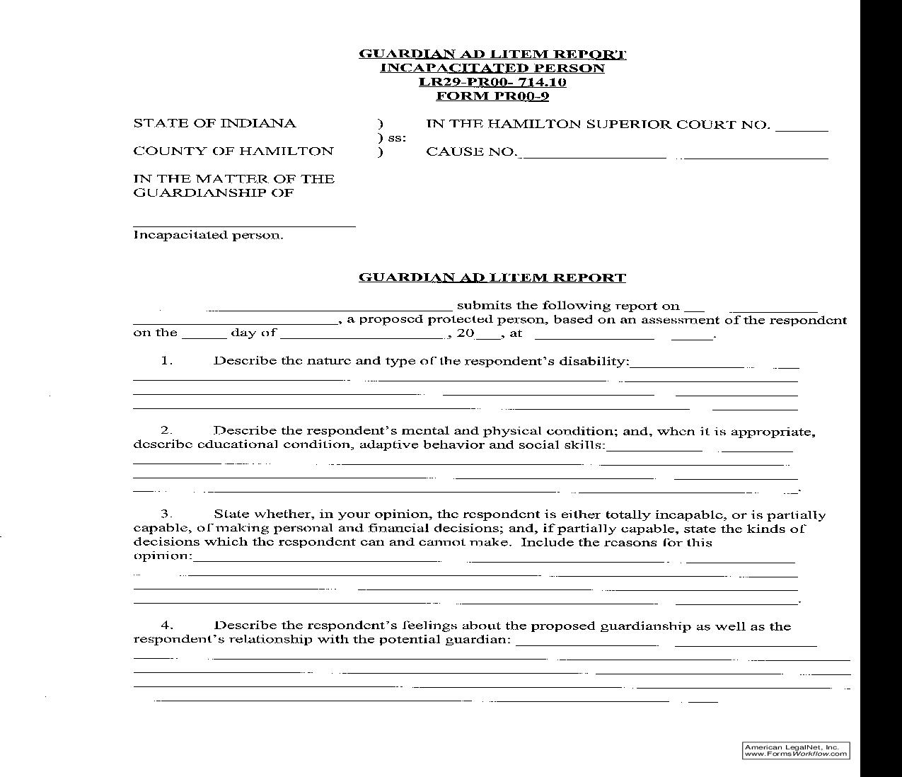 Guardian Ad Litem Report Incapacitated Person {PR9} | Pdf Fpdf Doc Docx | Indiana